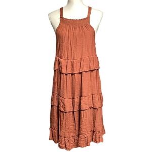 Grace + Karma Terracotta Sleeveless Tiered Midi Dress Women's Large